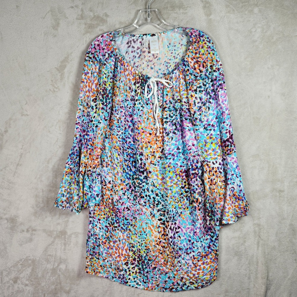 Anne Cole Swim Cover Up Womens Medium Abstract Bell Sleeve Beach Resort Wear NWT